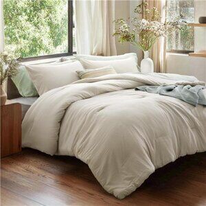King Size Comforter Set, Beige Soft Prewashed Bedding for All Seasons,3 Pieces
